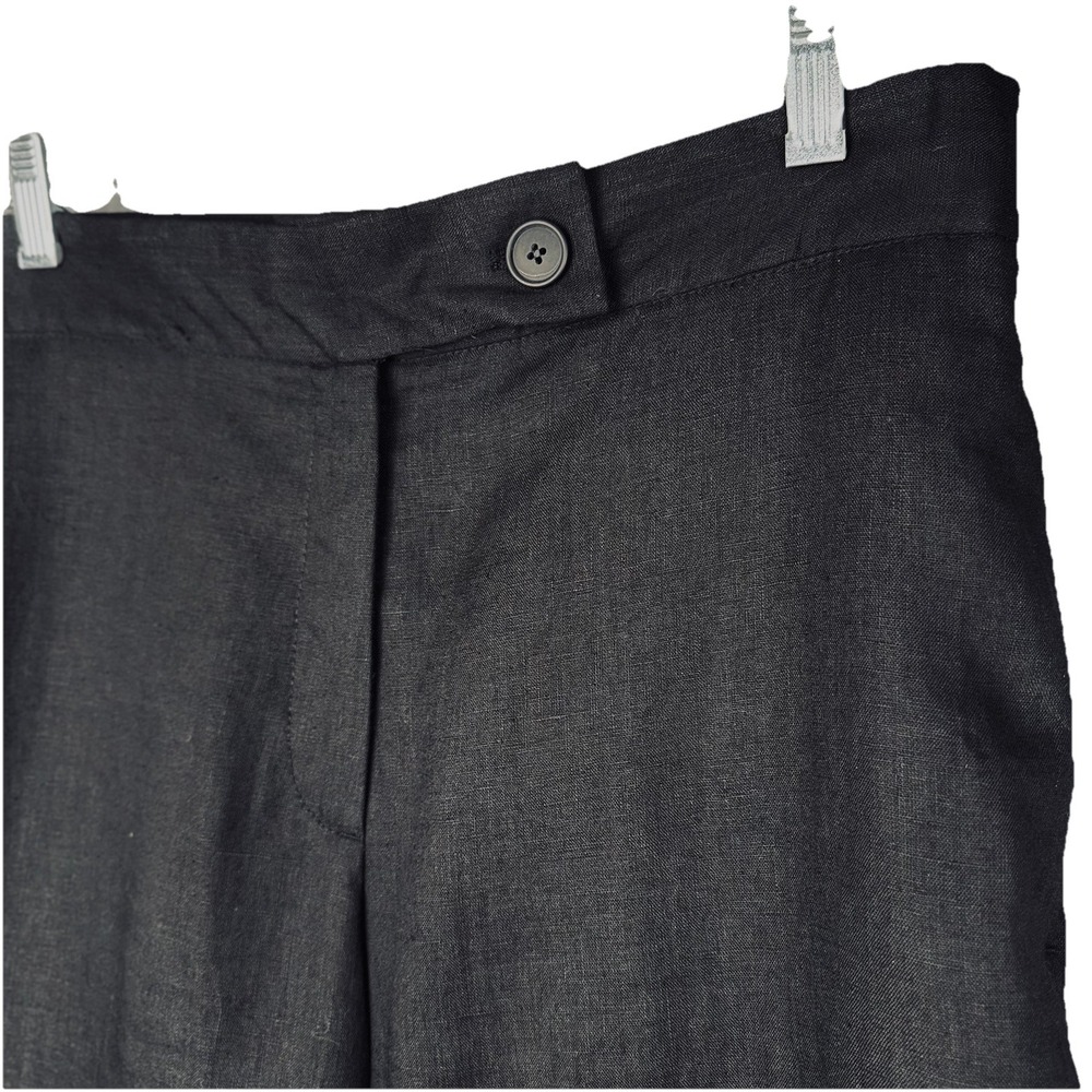 NWOT Massimo Dutti Black 100 Linen Cropped Wide Leg Trousers 8 Flat Zip Pants - Picture 2 of 8